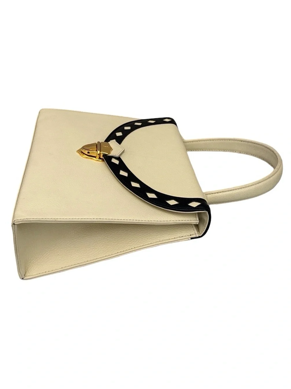 Yves Saint Laurent YSL Vintage Ivory Leather Top Handle Handbag Gold Hardware